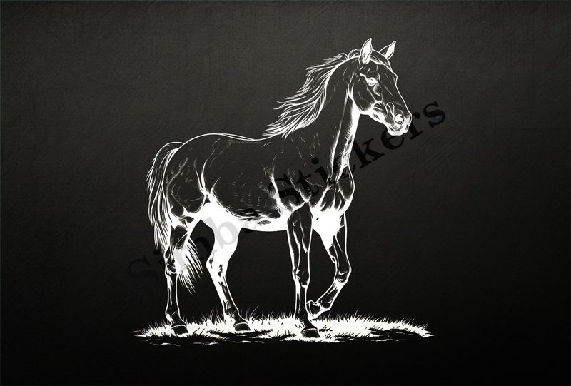 Horse walking, outline art