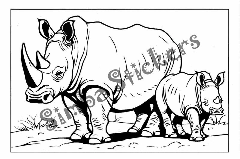 Colouring pages, bundle of rhinos, 10 images