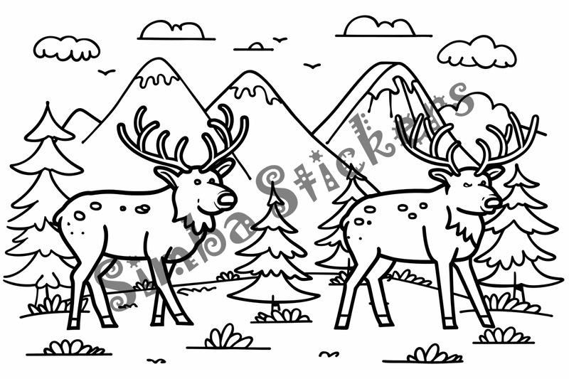 Colouring pages, bundle of elks, simple, 10 images