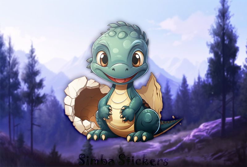 Baby green dinosaur smiling