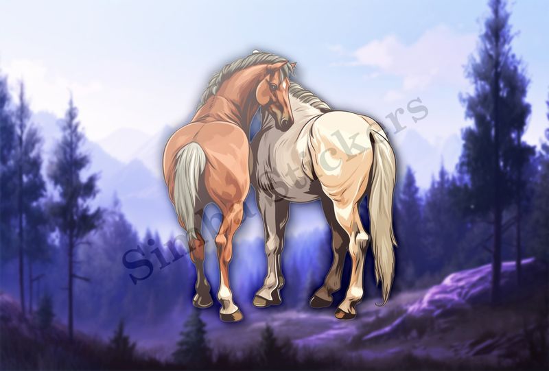 One brown, one white horse