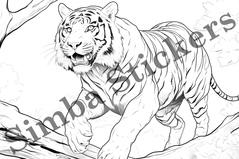 Colouring pages, bundle of tigers, 10 images