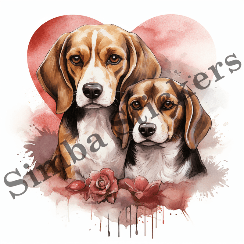 Beagle dogs in love, image set, 10 images