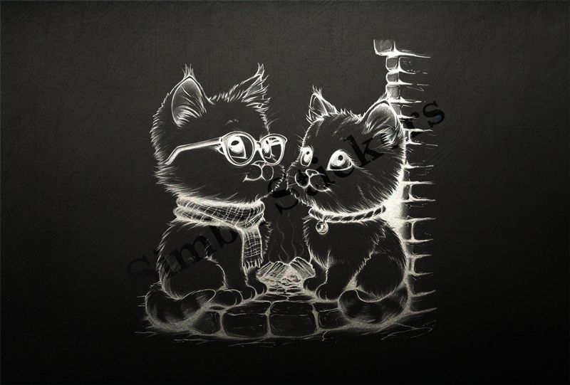 Cat kittens, one in glasses, outline art
