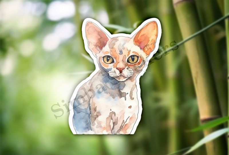 Devon Rex cat, watercolour