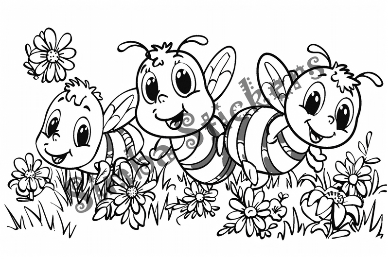 Colouring pages, bundle of bees, 50 images
