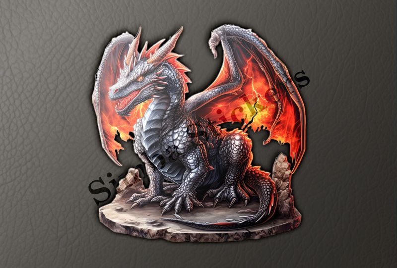 Black dragon, fire in wings