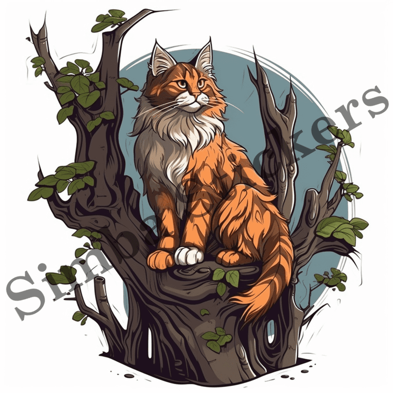 Maine Coon cats in trees, image set, 10 images