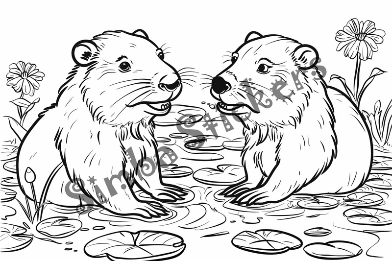 Colouring pages, bundle of beavers, 50 images