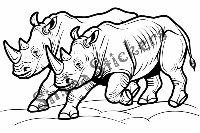 Colouring pages, bundle of rhinos, 25 images