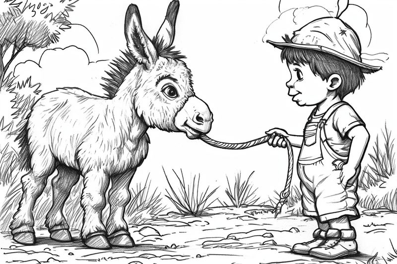 Colouring pages, bundle of donkeys carrying goods or people 10 images
