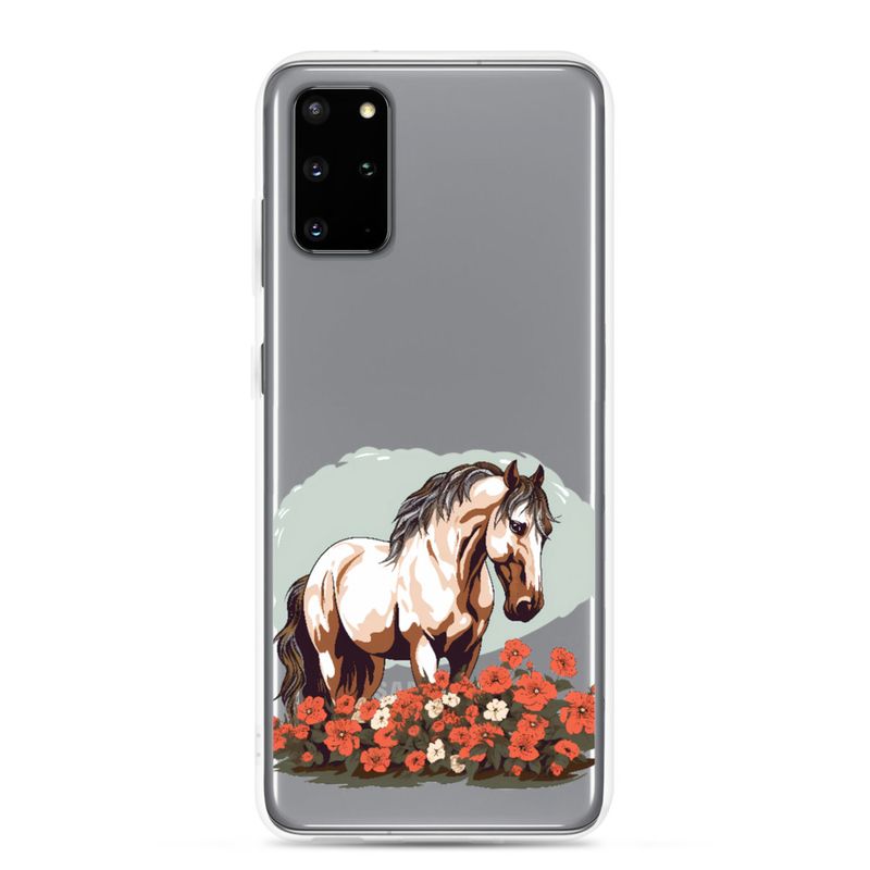 Clear Case for Samsung, Brown horse in field of red flowers, n4w2fj