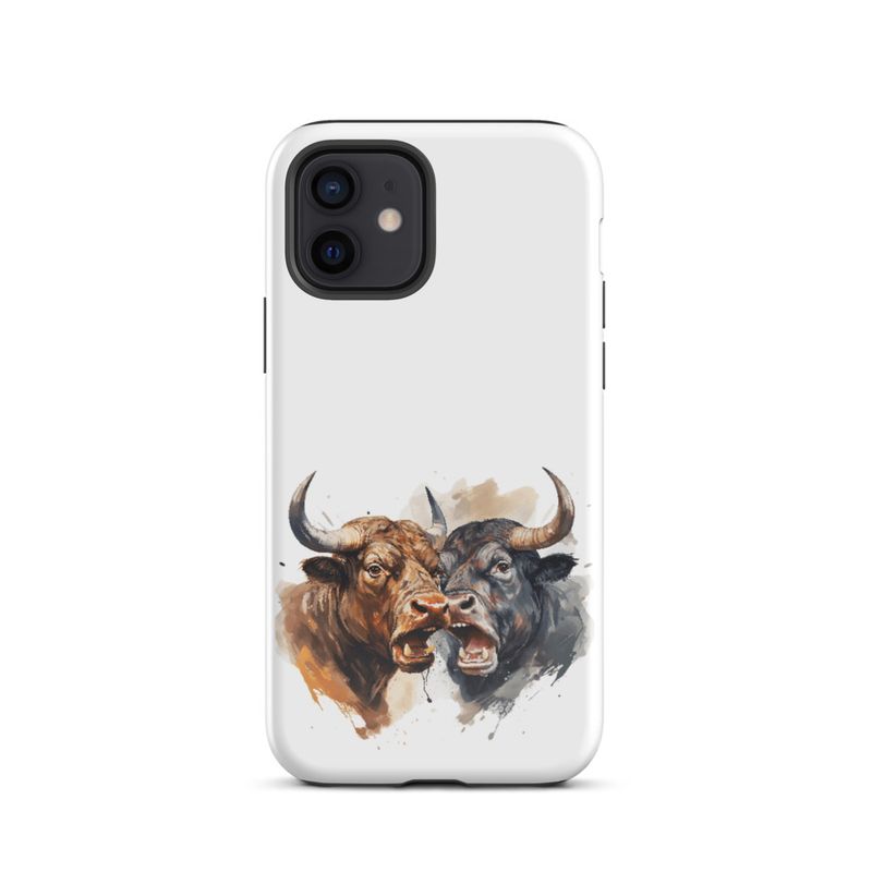 Tough Case for iPhone, Bulls facing up to each other, watercolour, dx5eff