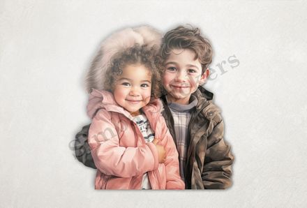 Girl in pink jacket  held by boy 