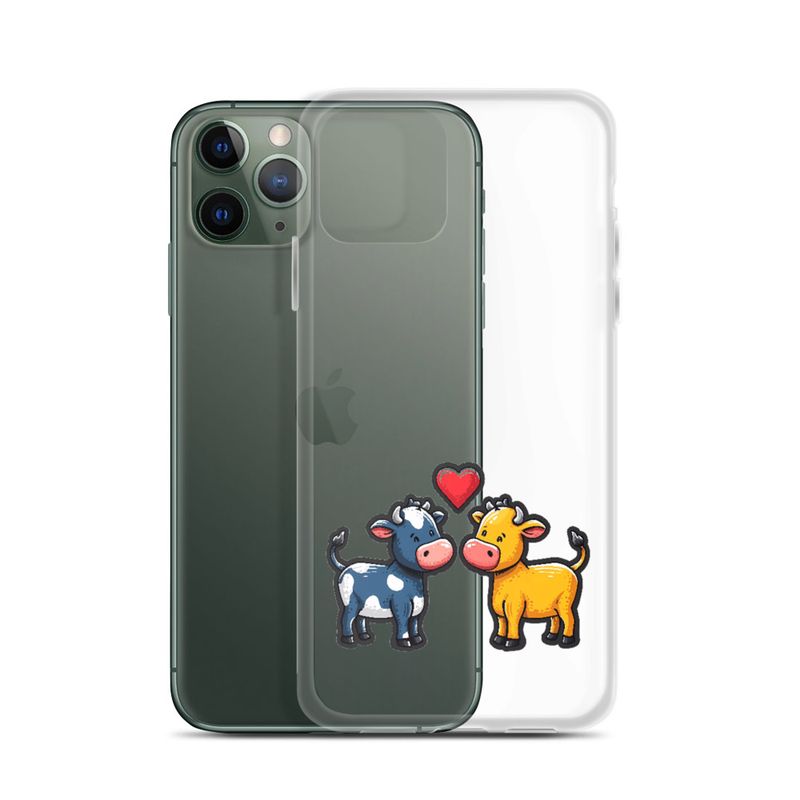 Clear Case for iPhone, Cattle, bull and cow in love, colourful , heart in picture, fvta2y