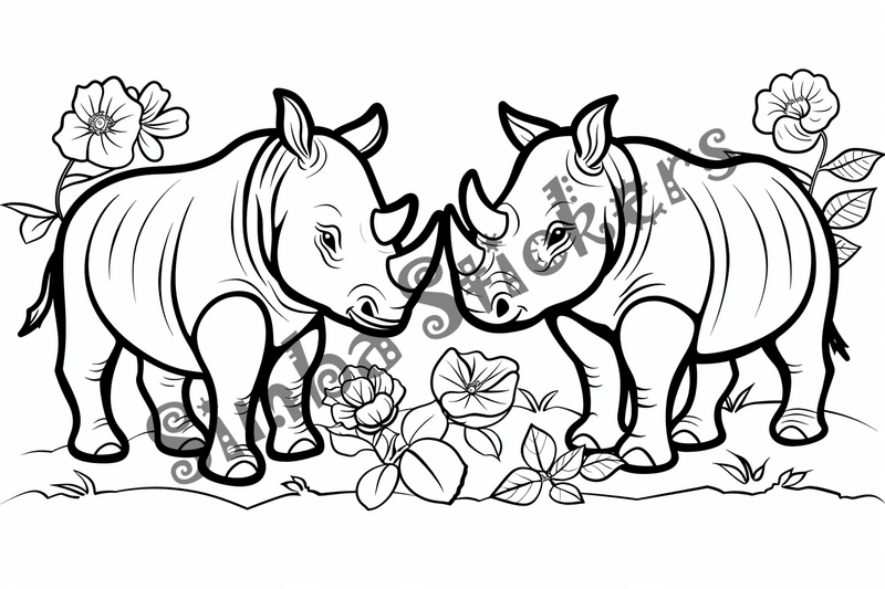 Colouring pages, bundle of rhinos in love, 10 images