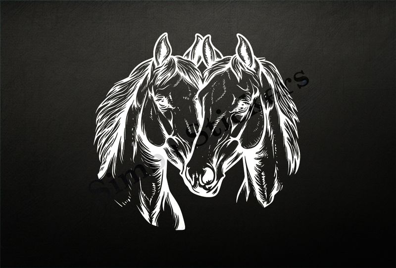 Horses in love, bust, outline art