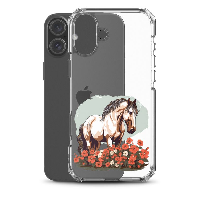 Clear Case for iPhone, Brown horse in field of red flowers, n4w2fj