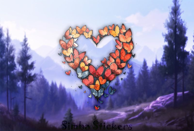Butterflies swarming to form romantic Valentine&#x27;s heart shape, watercolour, doljm0