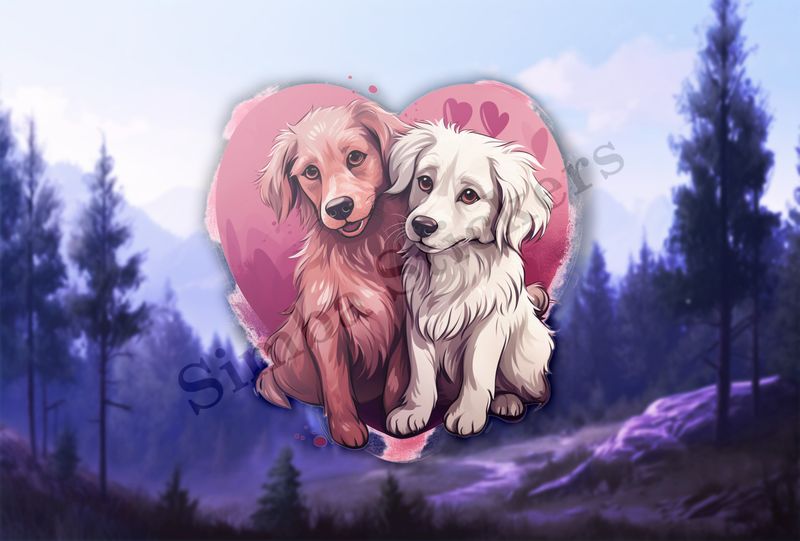 Dogs in love, watercolour