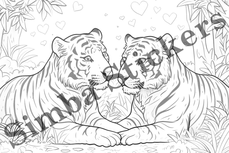 Colouring pages, bundle of tigers, 25 images