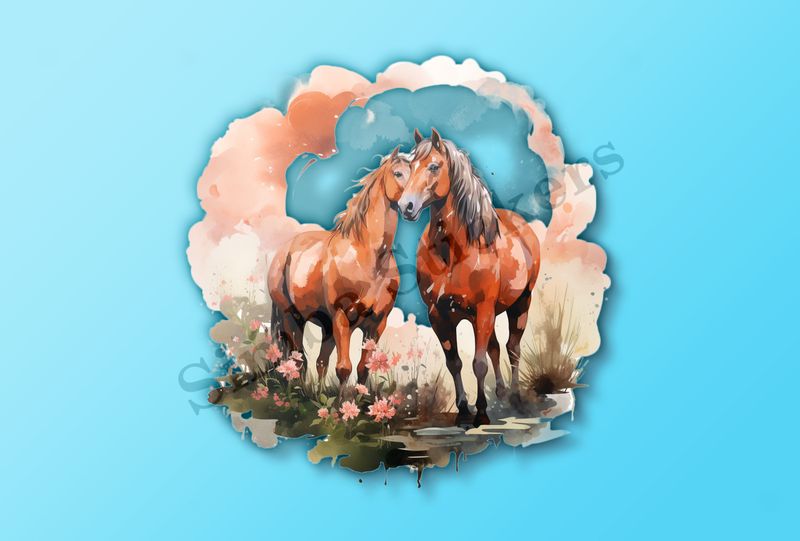 Horses in love, watercolour