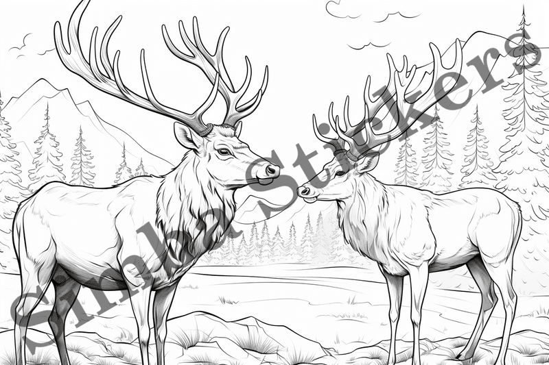 Colouring pages, bundle of deer, 25 images