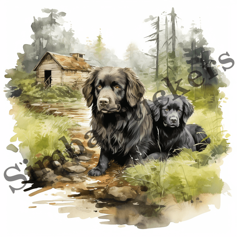 Newfoundland dogs, watercolour, image set, 10 images
