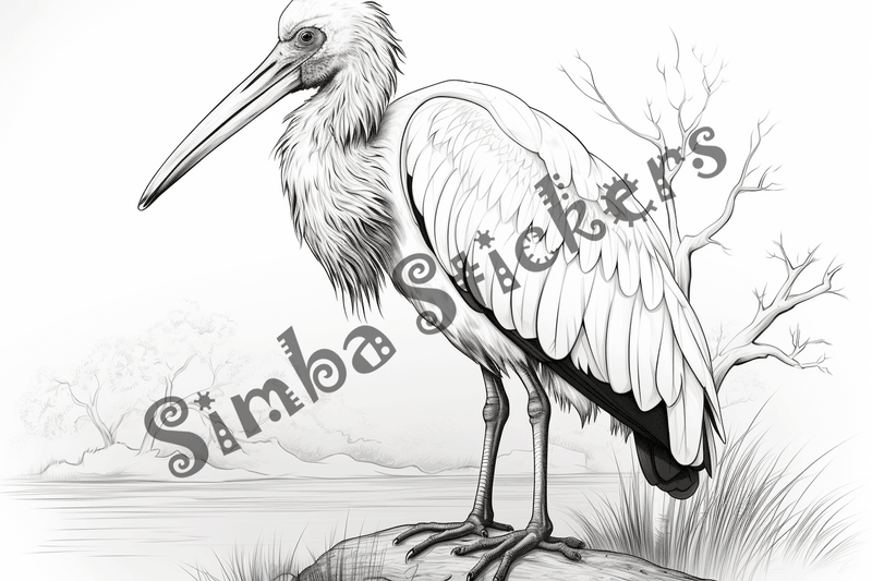 Colouring pages, bundle of marabou storks 2, 25 images