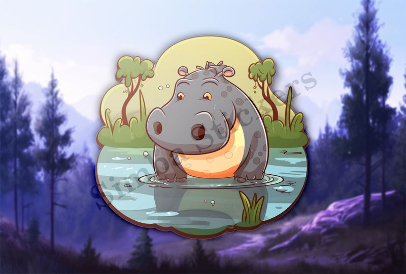 Cute hippo half-deep in a pond