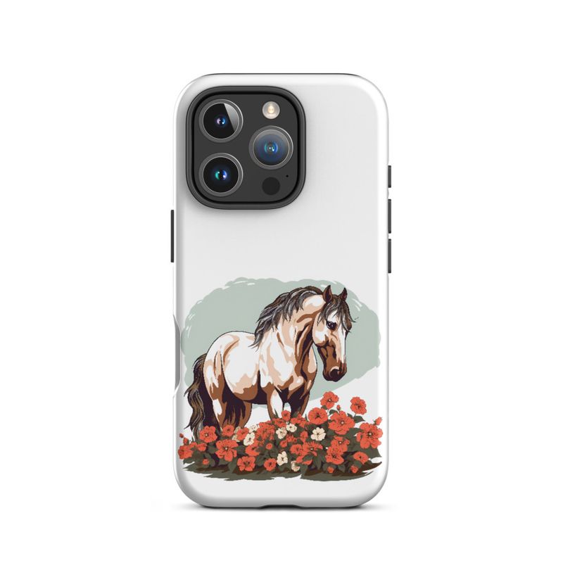 Tough Case for iPhone, Brown horse in field of red flowers, n4w2fj