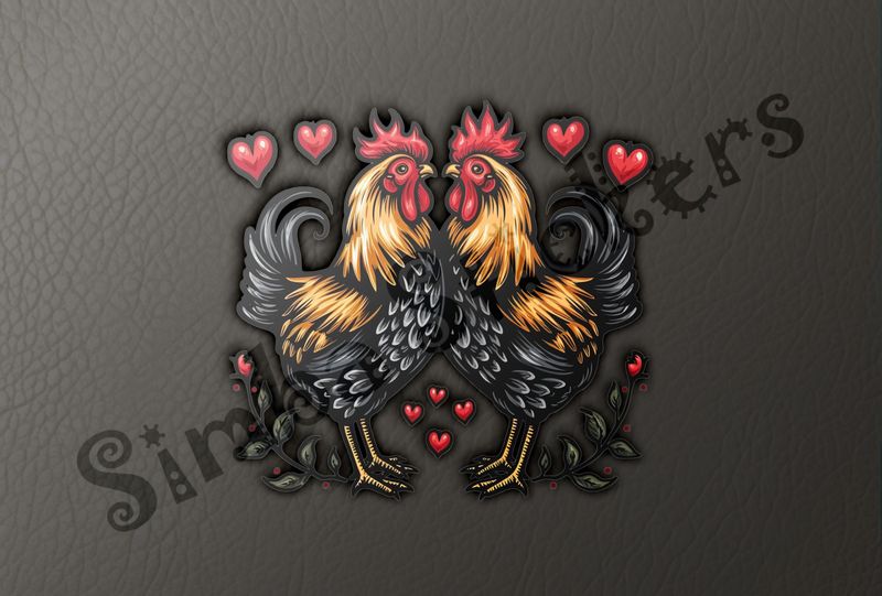 Hen and rooster chicken in love