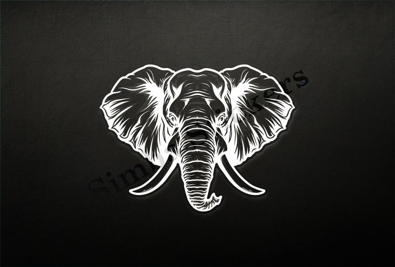 Elephant, face, large trunk and tusks, outline art