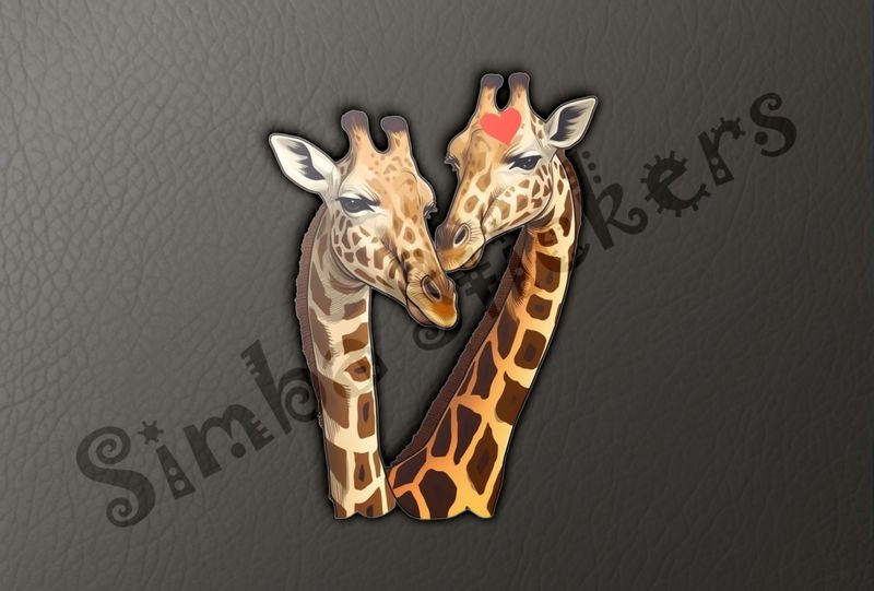 Giraffes in love in the Savanna, with Valentine&#x27;s heart on forehead