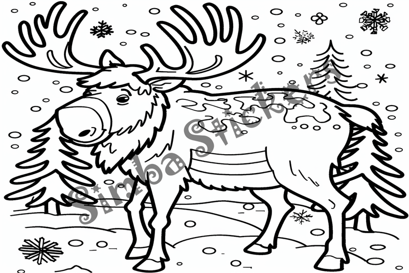 Colouring pages, Bundle of moose in thes snow, 10 images