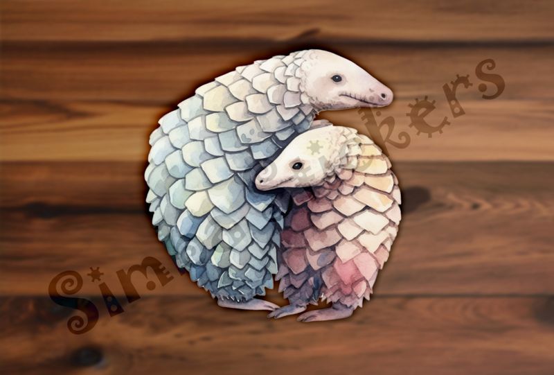 Pangolins in love, watercolour
