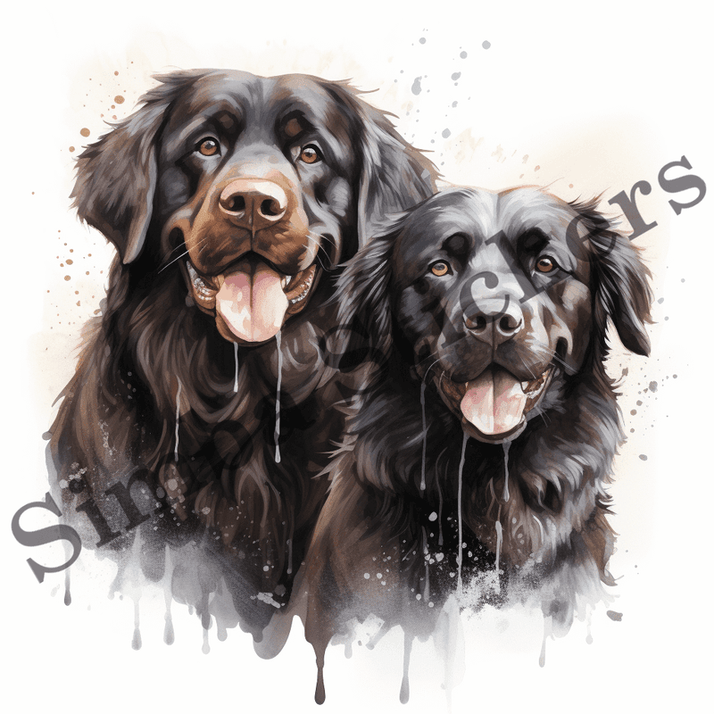 Newfoundland dogs wet in the rain, watercolour, image set, 10 images