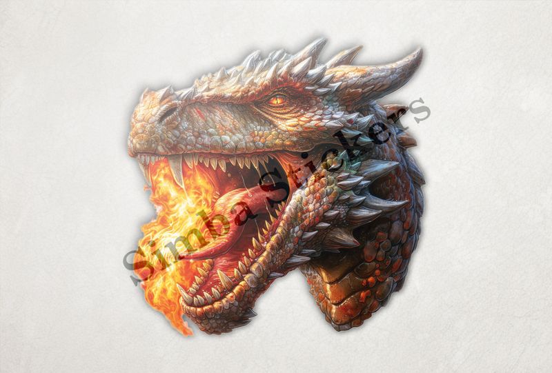 Dragon head, full of fire in mouth