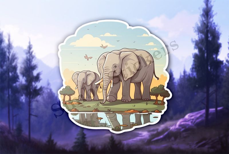 Two elephants at a pond in the Savanna
