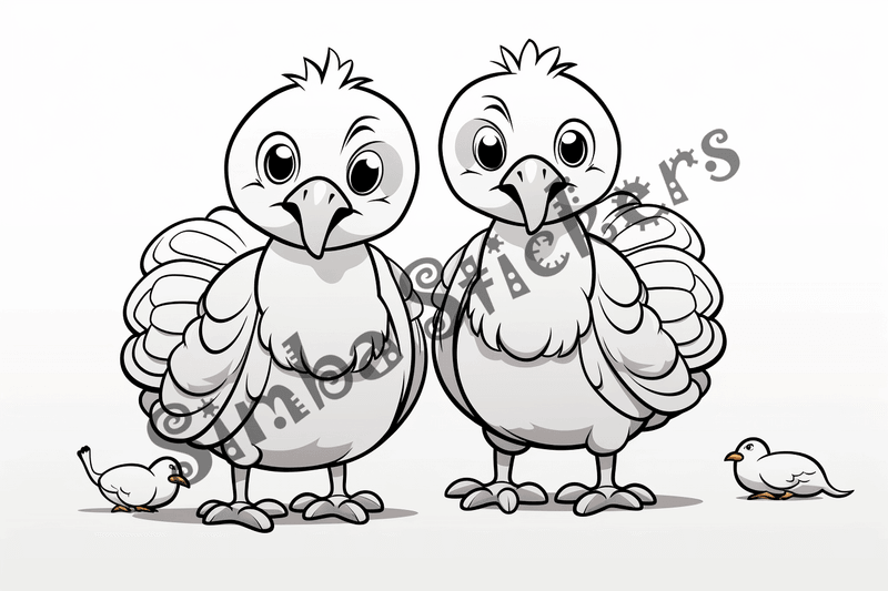 Colouring pages, bundle of turkey poults, 10 images