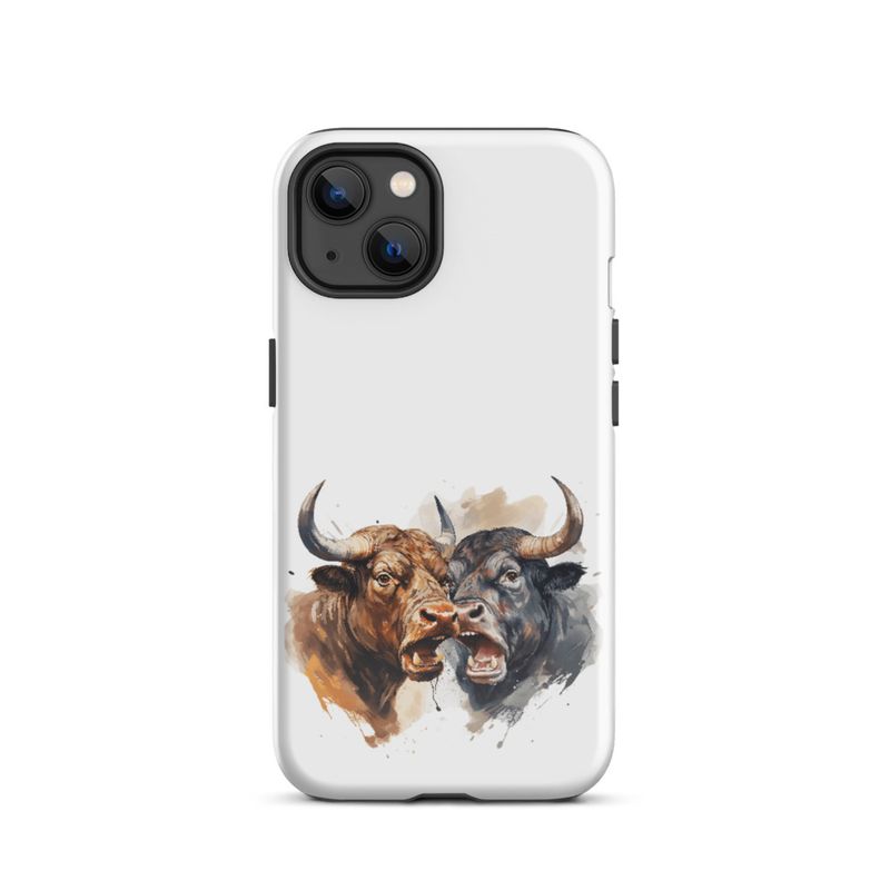 Tough Case for iPhone, Bulls facing up to each other, watercolour, dx5eff