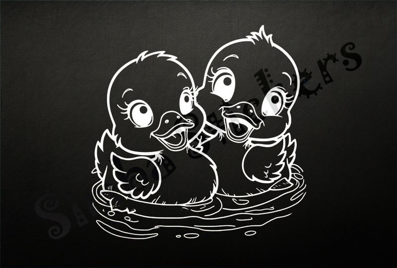Ducklings cuddling romantically in water, outline art