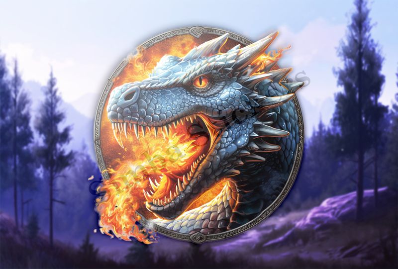 Dragon breathing fire, head covered in fire