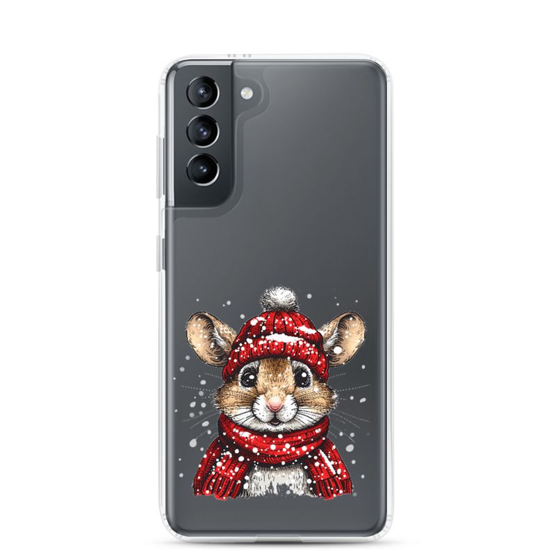 Clear Case for Samsung, Mouse wearing red winter hat and scarf in the snow, xg8dl3