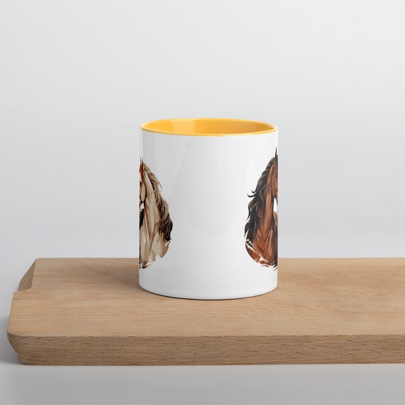 White Ceramic Mug with Color Inside, 11&amp;15oz, Horses nose-to-nose, jbgjpy