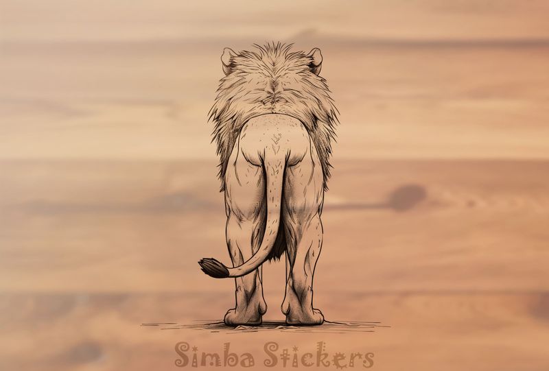 Lion wagging tail to the left, seen from the back, outline art, nyzb6u