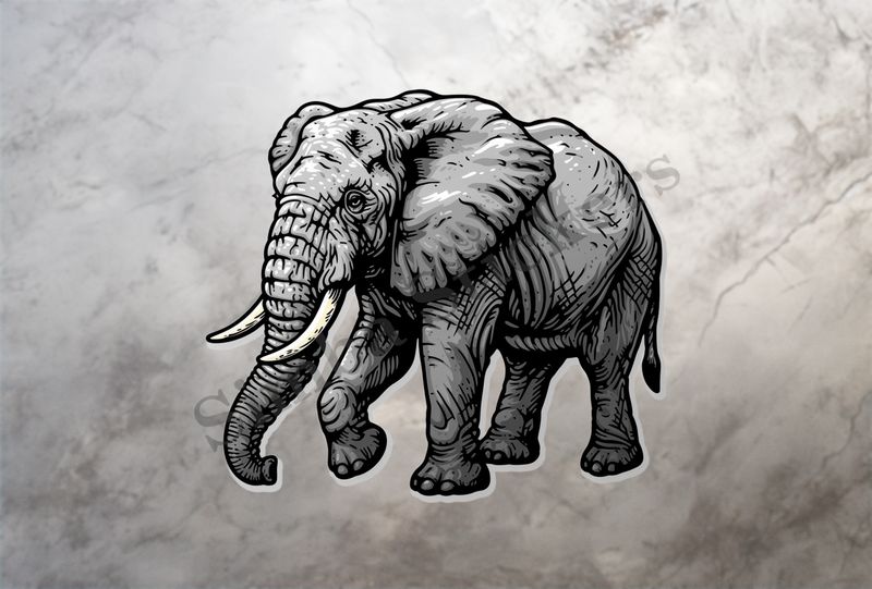 Elephant, walking, from side, outline art