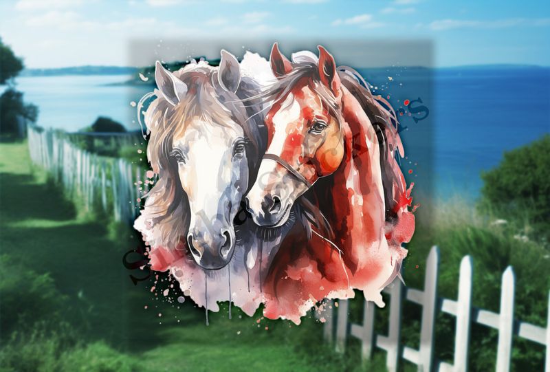 Horses in love, watercolour