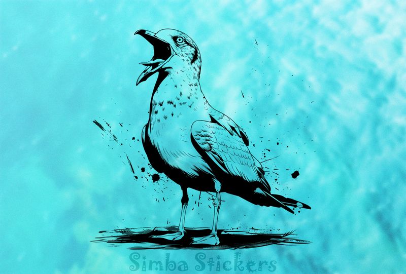 Seagull screaming with tongue out, outline art, rzxhjf