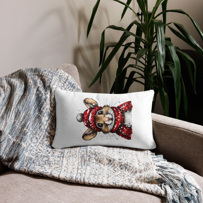 Pillow case 12x20, Mouse wearing red winter hat and scarf in the snow, xg8dl3